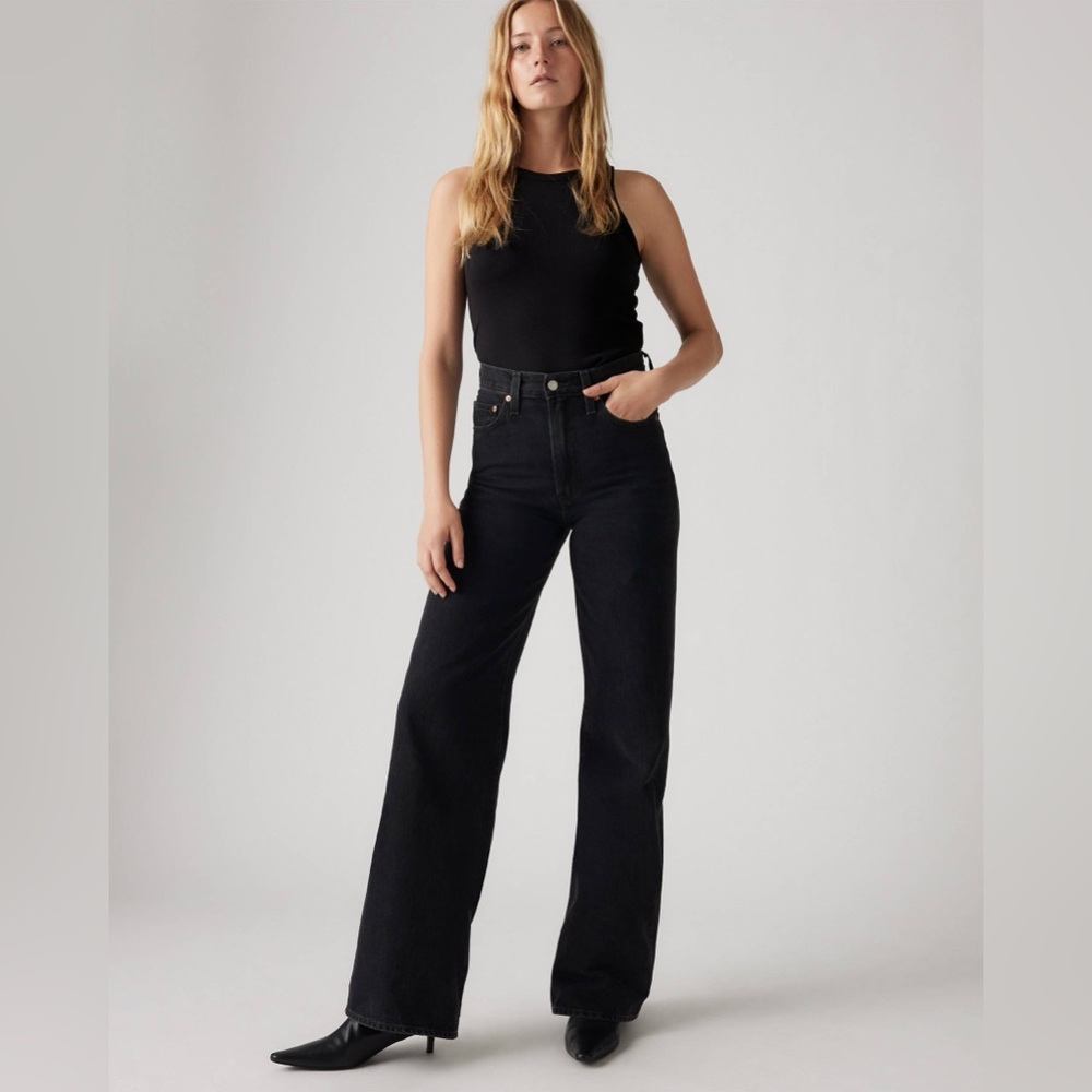 Levi’s Ribcage Wide Leg Jeans Size 24 Washed Black